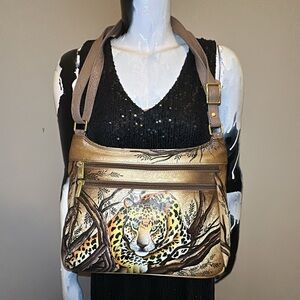 ANUSCHKA AFRICAN LEOPARD HAND PAINTED LEATHER CROSSBODY